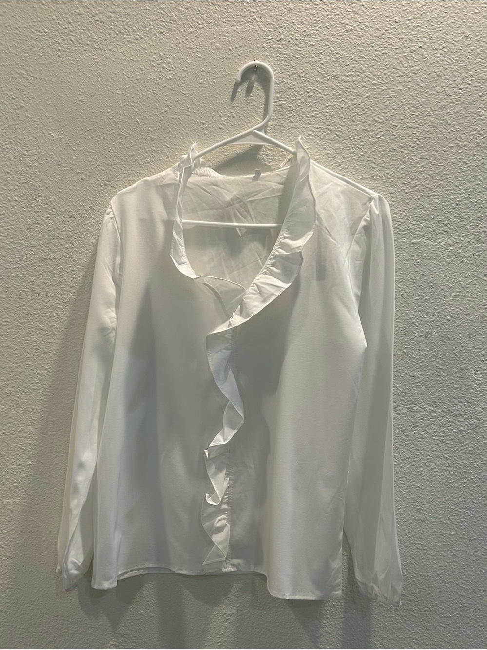 Women’s White Ruffle Front Blouse - Classic Feminine Top